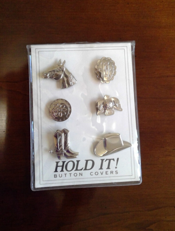 6 Vintage Metal Western Theme Button Covers