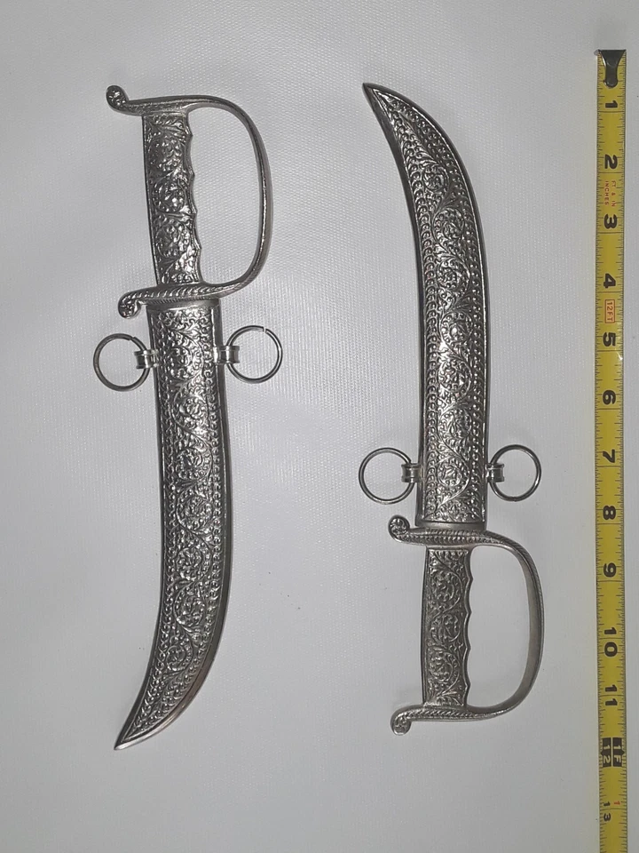 ANTIQUE MIDDLE EASTERN Silver KNIFE SWORDS AFGHAN PAIR ARABIC SHEATH SCABBARD - Image 2 of 4