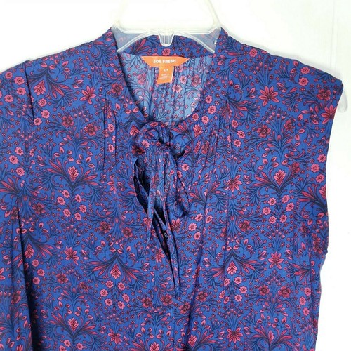 Camisa Joe Fresh Mujer Talla Pequeña Azul Floral Sin Mangas Corbata Frontal - Imagen 8 de 11