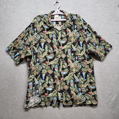 VINTAGE Campia Moda Men Button Up Shirt 2XL Green Beer Allover Print Hawaiian
