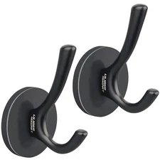 Strong Magnetic Double Hooks 2 Pack Heavy Duty Sturdy Coat Magnetic Hooks Rubber