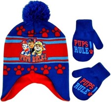Paw Patrol Toddler Boys Knit Hat  Mittens Set NWT Trapper 1 Size 2-4 Years Old