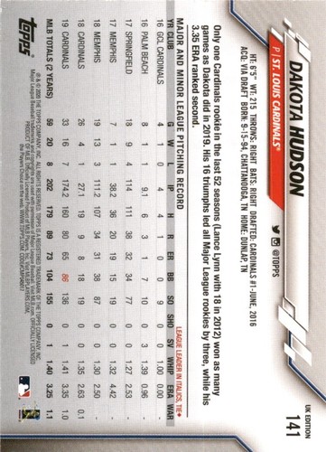 2020 Topps UK Edition #141 Dakota Hudson Great! - Picture 2 of 2