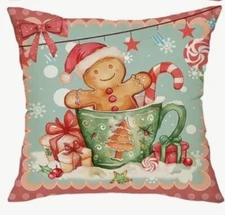 Gingerbread House Cocoa Bakery Christmas Throw Pillow Cover Holiday Home Decor