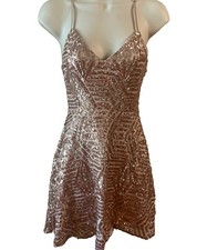 Lulus Rose Gold Sequin Art Deco Pattern Fit & Flair Party Cocktail Dress Size S