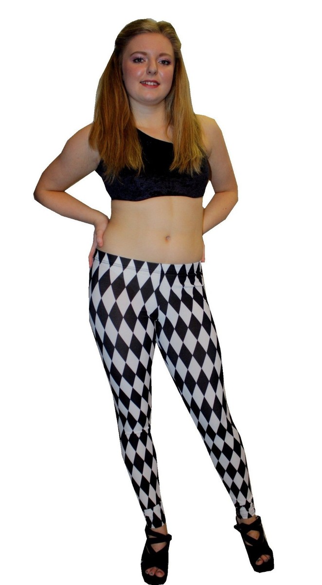 Leggings Noir Et Blanc À Imprimé Losanges Harlequin Gothique Punk