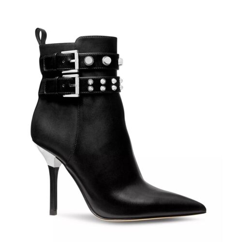 Michael Kors Women's Amal Buckled Studded Leather Black Ankle Booties US 7