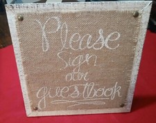 Burlap Wood Wedding Guest Book Sign In Plaque