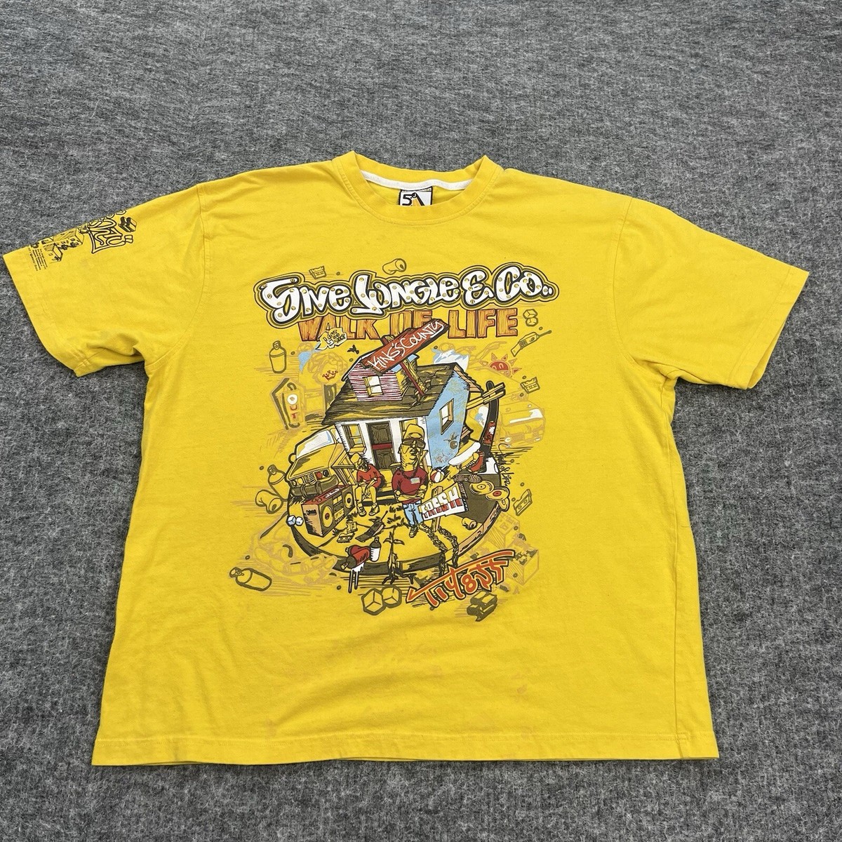 5ive Jungle Shirt Mens 3XL Yellow Tee Walk Of Life 5ive Burrows