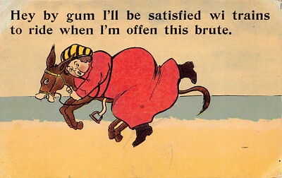 POSTKARTE COMIC EISENBAHN THEMA FETTE DAME ESEL FAHRT BESSER MIT DEM ZUG