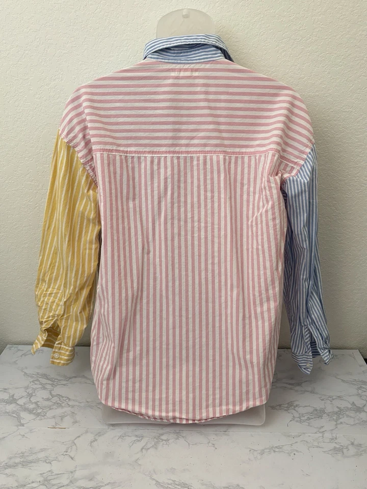 Camisa Aeropostale Abotonada Para Hombre M Manga Larga Azul Marino Algodón Bloques de Color Rayas C1 Foto 3 de 4