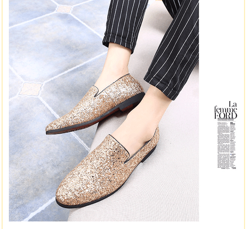 Men's Pointy Toe Glitter Sequin Loafers Moccasin Gommino Party Dress Shoes Size - Picture 23 of 32