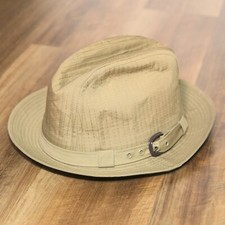 STETSON  Vintage 1970's Lightweight Pinstripe Khaki Fedora Hat  Size 7 1/8   