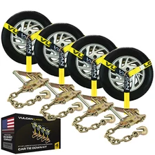 VULCAN Lasso Car Tie Down - Chain Anchors - 2" x 96", 4 Pack - 3300 lbs SWL