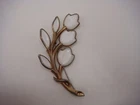 VINTAGE CROWN TRIFARI WHITE MILK GLASS FLORAL BRANCH PIN BROOCH ESTATE