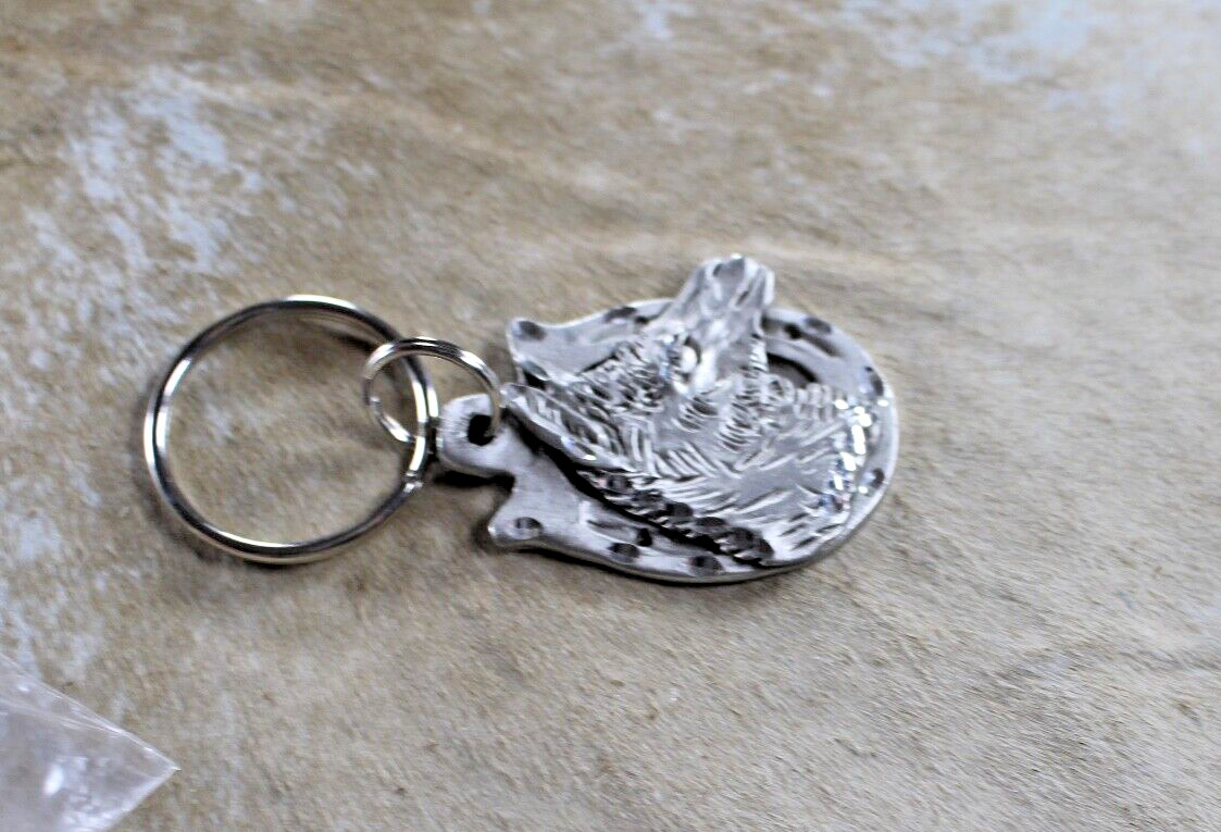 Llama Key Ring 2 x 1.50 in Horseshoe Diamond cut Pewter Handcrafted