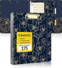 3 Ring Binder 1 Inch, Cute Clipboard with 2 Pockets, 5 Tab Dividers, Decorative