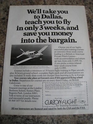 TAKE TO DALLAS LEHRE SIE FLIEGEN CURZON FLUG LUFT TRAINING WERBUNG A4 DATEI 36