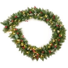 9 Feet Pre-Lit Christmas Garland, Mixed Pine Decorated with Frosted Berries, ...