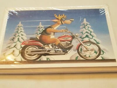 PAUL OXMAN HARLEY DAVIDSON CHRISTMAS CARDS #X610 HARLEY REINDEER CRUISING ON HIS BIKE (10)