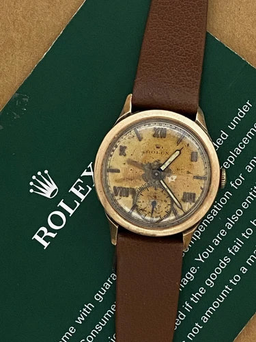 Rolex 1930's Art-Deco 9K Rose Gold ref 500 Unisex Watch, "Roman & Baton" Dial.
