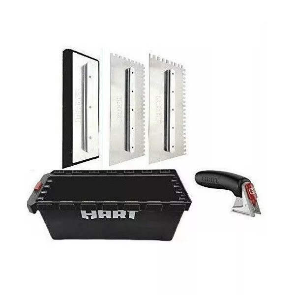 NEW Hart 5 Piece Quick Tatch Trowel Set Grout Float Square Notch Handle Box
