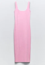 Zara Polyamide Long Pink Midi Dress Super Soft Slimming Comfort Size S NWT