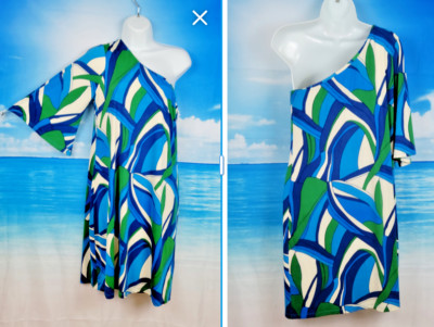 SEE YOU IN MIAMI Womans ONE SLEEVE Dress STRETCH Multi Color Colorful size S/M
