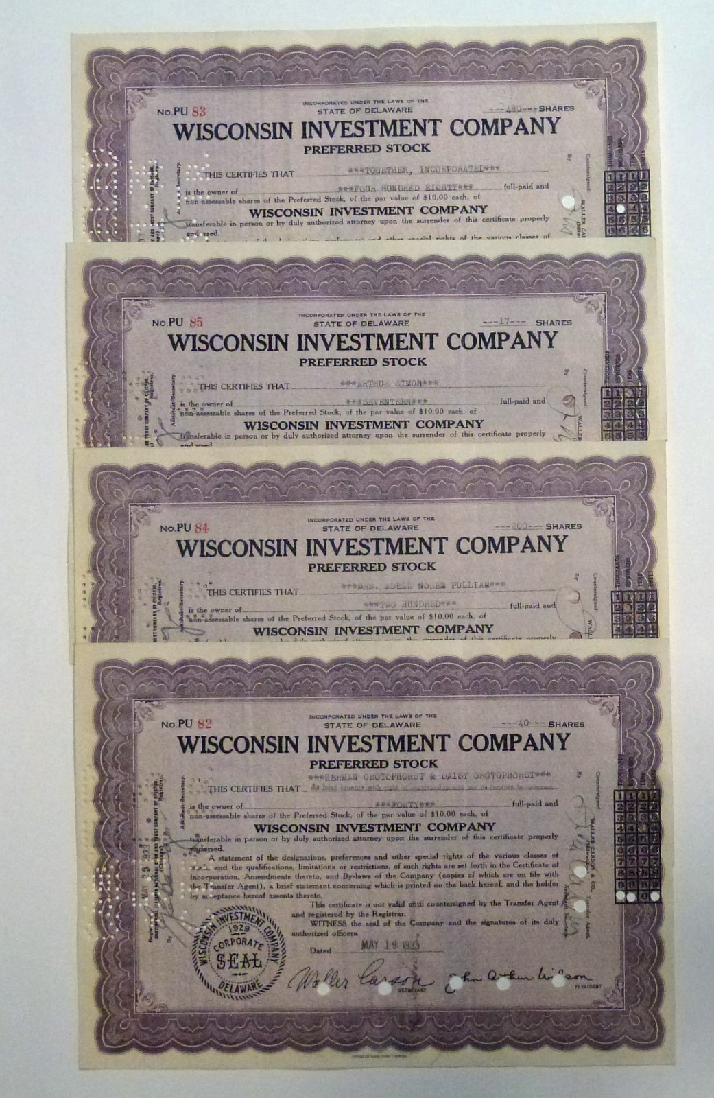 WISCONSIN Investment Company Stock Certificate 1933 eBay