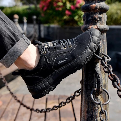 Men's Casual Leather Non-slip Lace-up Shoes Outdoor Walking Flat Footwear - Picture 9 of 24