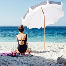 7ft Beach Umbrella Outdoor Patio Umbrella with Tassel Tilt Sunshade UPF 50 US
