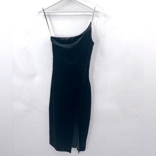 Neu mit Etikett Showpo Deni Midikleid mit Diamanten und Trägern aus schwarzem Samt Größe 4 - Bild 4 von 8