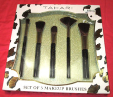 Tahari Set Of 5 Makeup BRUSHES SET-NEW IN PACKAGE-BLACK AND GOLDTONE-NICE