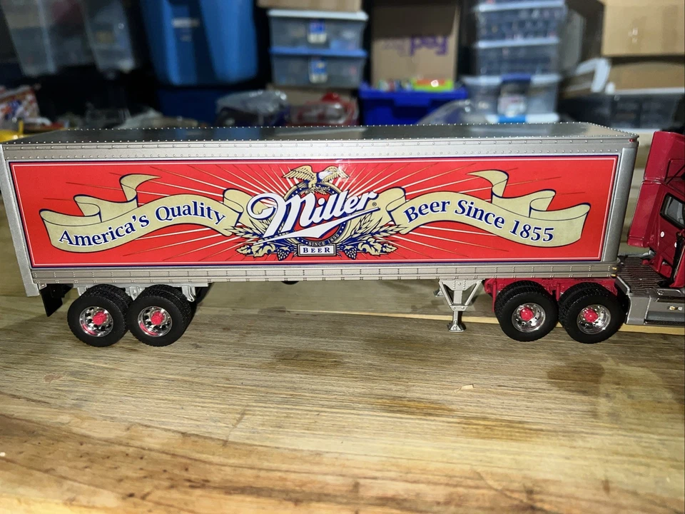 Franklin Mint Miller Beer Diecast Truck, 1:43 Scale Red Mack Tractor Trailer - Image 3 of 4