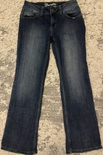 Wrangler Bootcut Dark Blue Medium Wash Denim Jeans Button Zip Logo Pockets Women