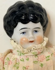 Antique German China Head Doll 10.5” Porcelain Cloth Body Signed Germany