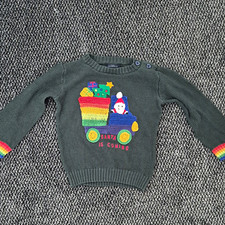 NEXT Baby Christmas Knit Jumper Green Santa Is Coming Button 12-18M