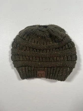 C.C Exclusives Hat Beanie Knit Ribbed Olive Green Speckled Slouchy Winter Womens