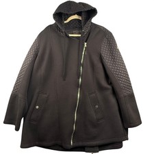 Michael Kors Women 3X Quilted Sleeve Hooded Moto Jacket Asymmetrical Mixed Media
