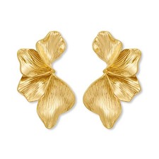 Large Gold Plated Flower Earrings For Women Boho Floral Leaf Statement Earrings