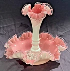 Fenton #7202 Peach Crest Single Horn Epergne ca. 1955-1962, Pink and White Glass