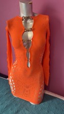 Orange Chain Accent Cut-Out Long Sleeve Bodycon Mini Dress Clubwear