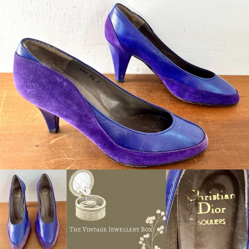 Chaussures de cour Christian Dior cuir violet vintage années 70 pointure UK 5,5 EU 38