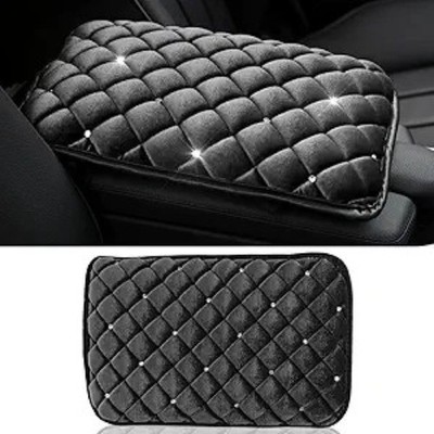 Plush Diamond Bling Car Center Console Armrest Cover Pad, Soft Se Color: Black