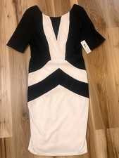 $72 New Bisou Bisou Sz 8 Black White Colorblock Pencil Dress Bodycon Preppy NWT