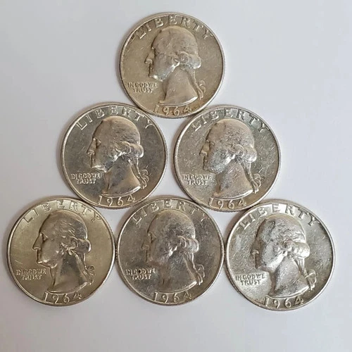 Lot Of 6 SILVER 1964 P Washington Quarters 'About Unc.' (Exact Coins) #00-26