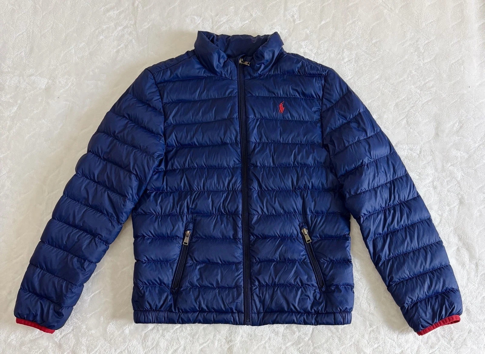 Polo Ralph Lauren Boys Size M 10-12 Down Insulated Puffer Jacket Navy Blue Red