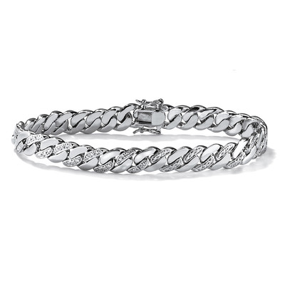 Men's Diamond Accent Curb-Link Bracelet Platinum-Plated