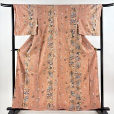 JAPANESE KIMONO FINE PATTERN PINK BEIGE 159cm 5 ft 3 in PURE SILK B1124