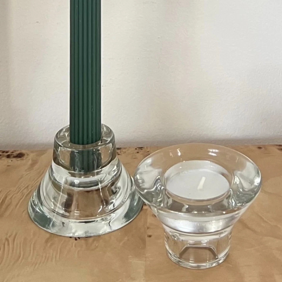 Vintage IKEA K&M Hagberg Clear Glass Votive Tea Light Candle Holder Set of 2 - Image 2 of 3